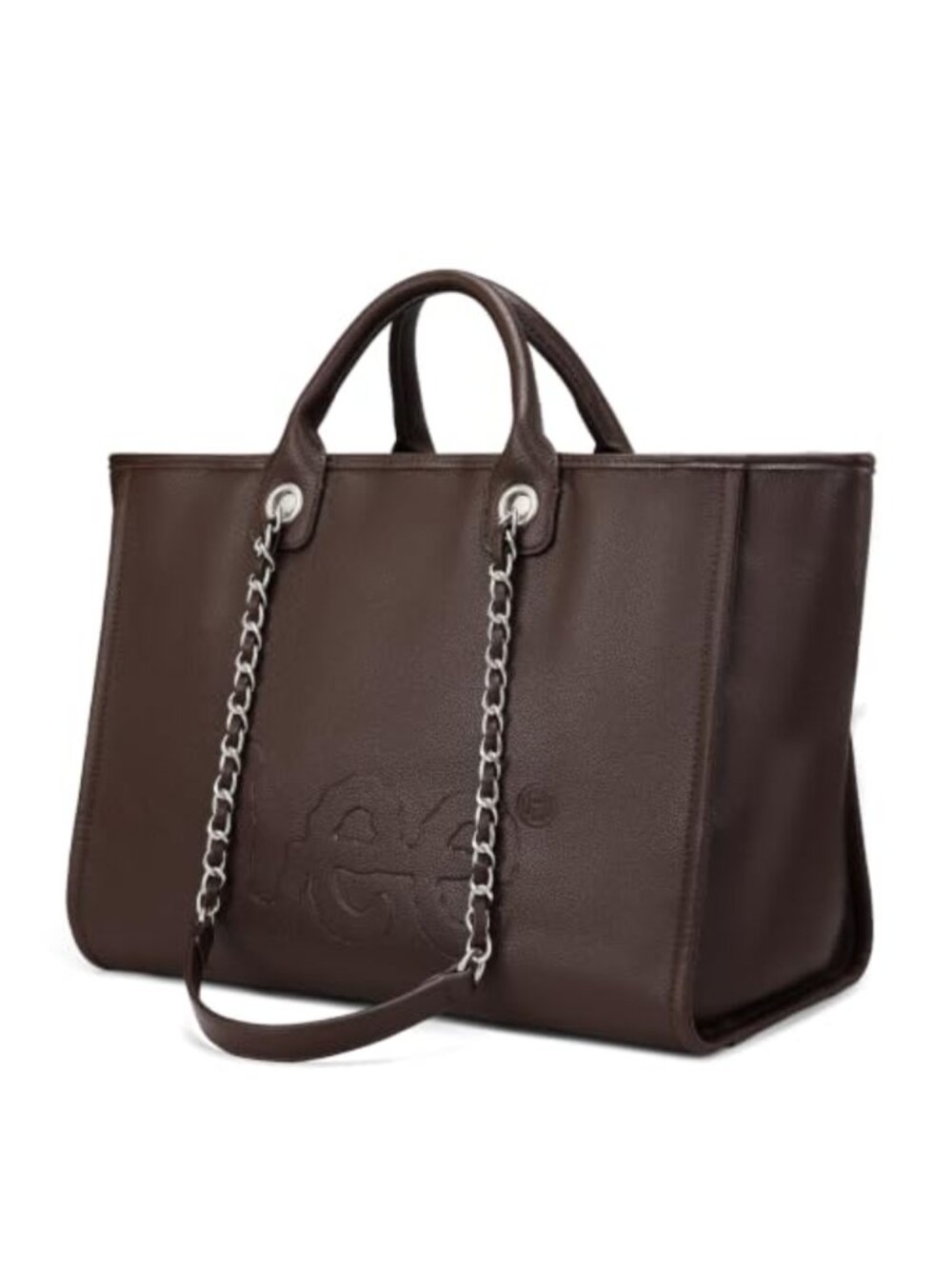 Extra Large Vegan Leather Tote Bag with Chain Straps Work Purse
